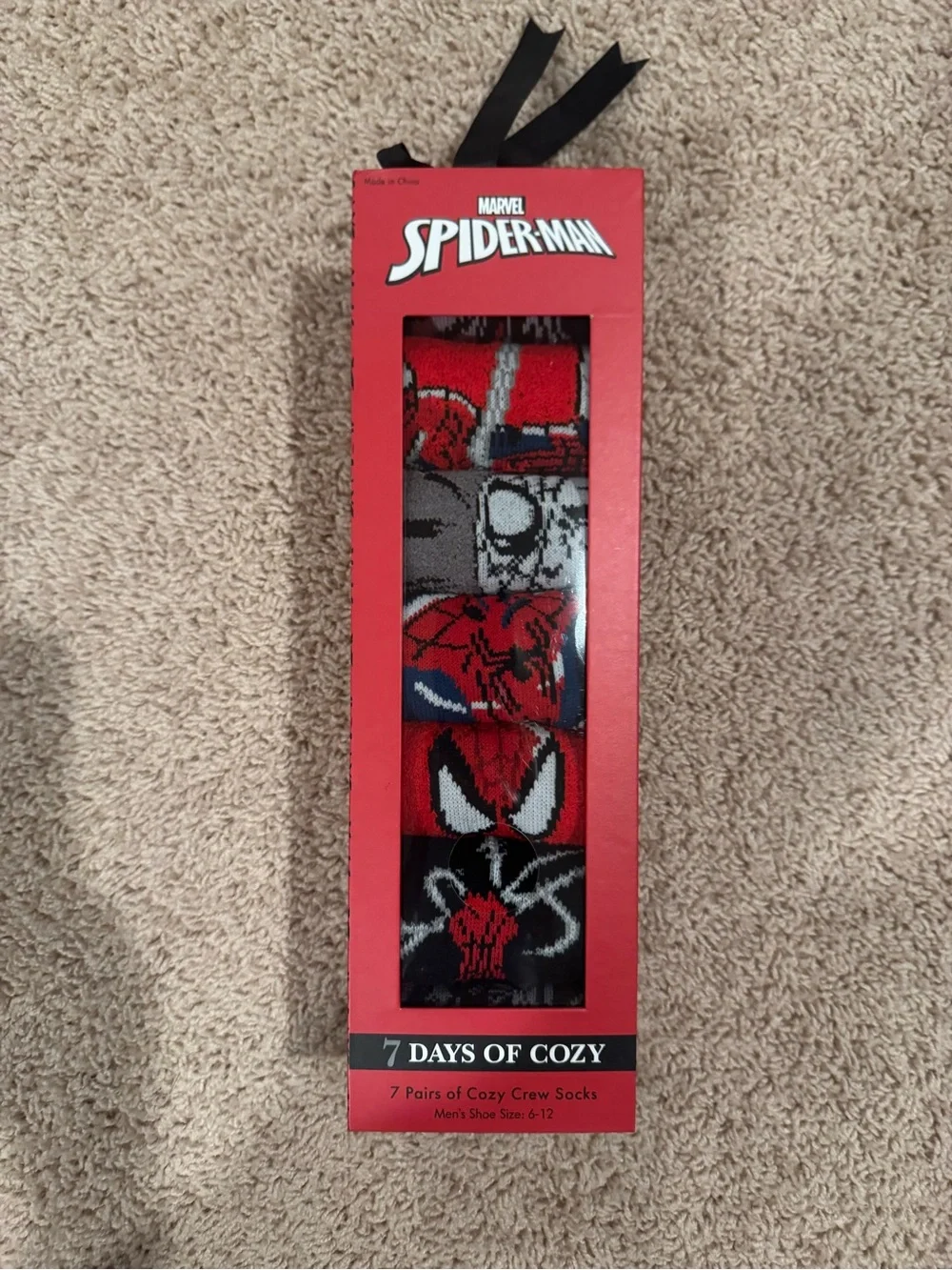 Marvel Spider-Man Men’s Red Crew Socks 7-Pack